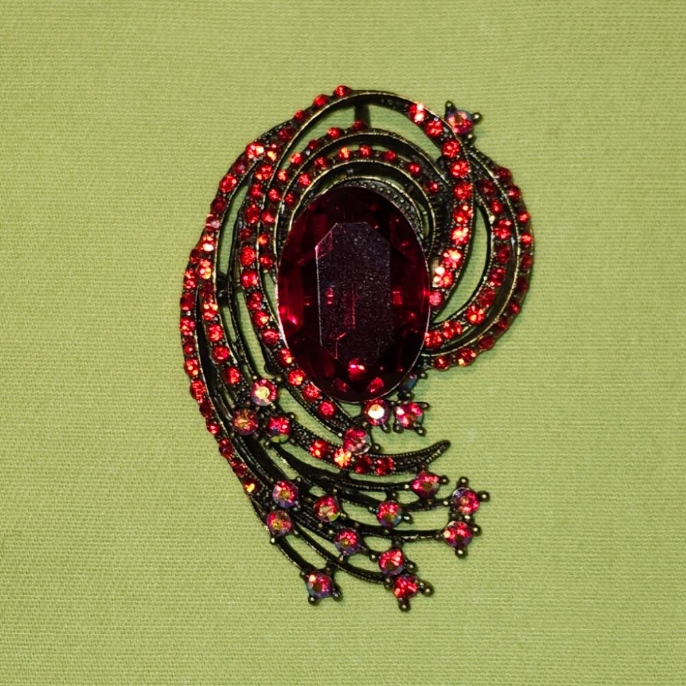 NWT - AJ Red Stone Swirl Brooch Pendant Conversion - Lead & Nickel Free